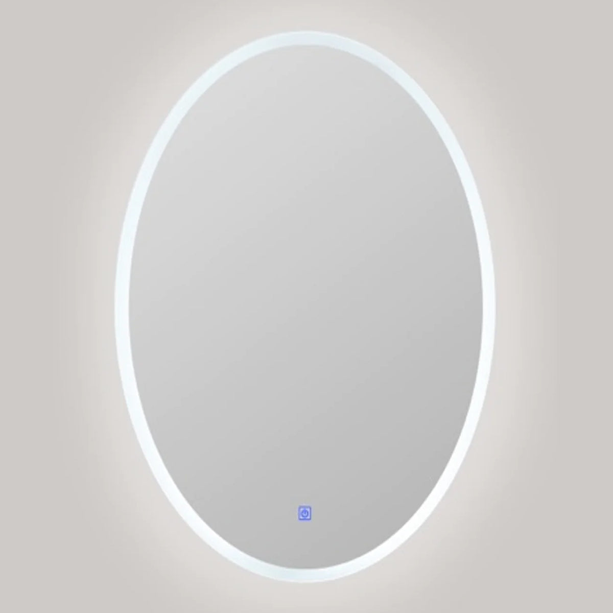 Oval-shaped mirror with a white frame on a beige wall