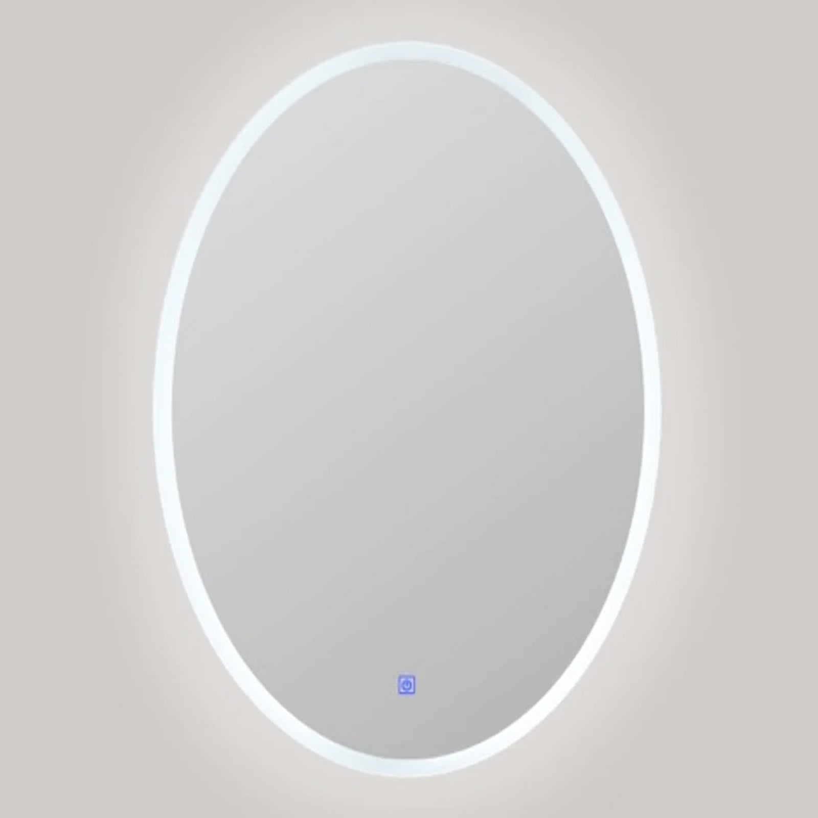 Oval-shaped mirror with a white frame on a beige wall