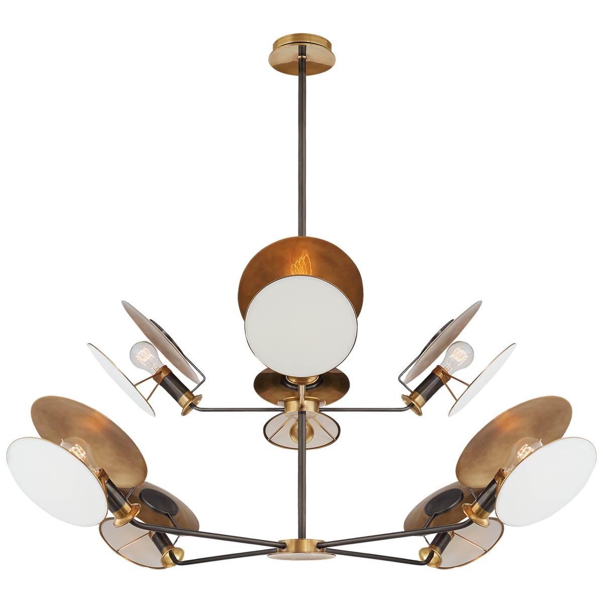 Osiris Large Reflector Chandelier in Bronze and Hand-Rubbed Antique Brass with Linen Diffuser