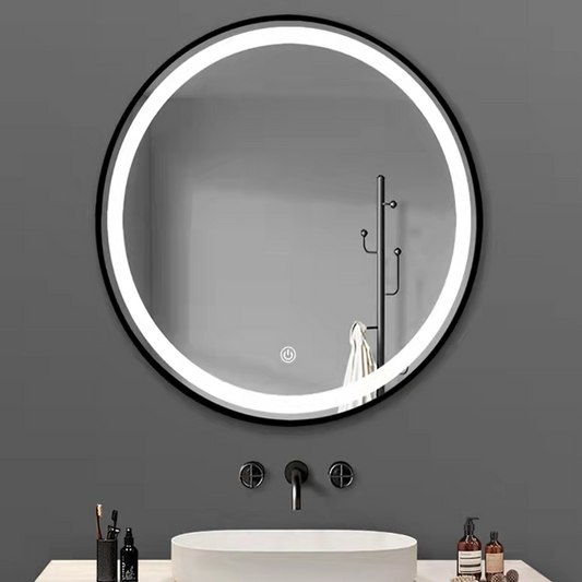 Nova Frost Frame - LED Mirror Round with Frosted Edge and Black Frame