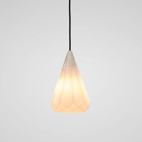 White handmade glass faceted pendant light